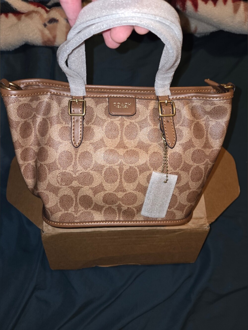 Coach Signature Canvas Mini Tote in Brown
